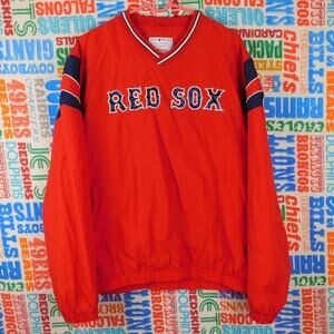 Vintage 90s Boston Red Sox Pullover Jacket Size L Big Back Logo V Neck Side Zip